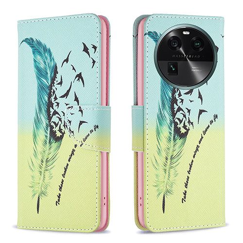 Leather Case Stands Fashionable Pattern Flip Cover Holder B01F for Oppo Find X6 Pro 5G Matcha Green