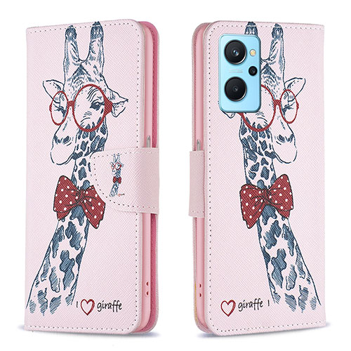 Leather Case Stands Fashionable Pattern Flip Cover Holder B01F for Oppo K10 4G Pink