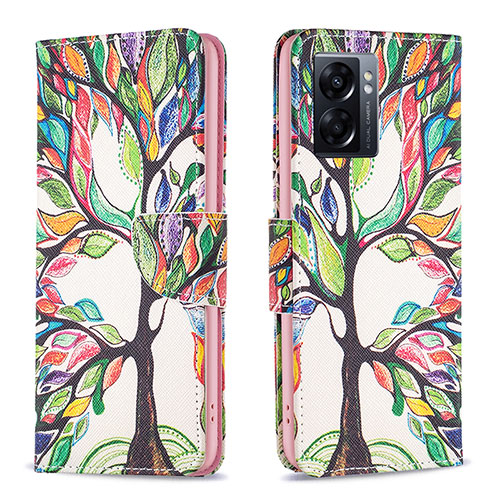 Leather Case Stands Fashionable Pattern Flip Cover Holder B01F for Oppo K10 5G India Green