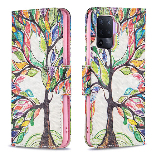 Leather Case Stands Fashionable Pattern Flip Cover Holder B01F for Oppo Reno5 Lite Green