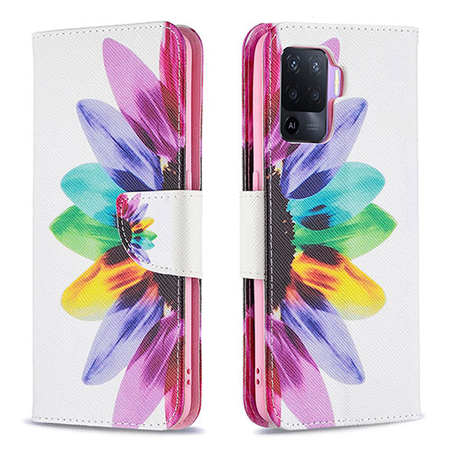 Leather Case Stands Fashionable Pattern Flip Cover Holder B01F for Oppo Reno5 Lite Mixed