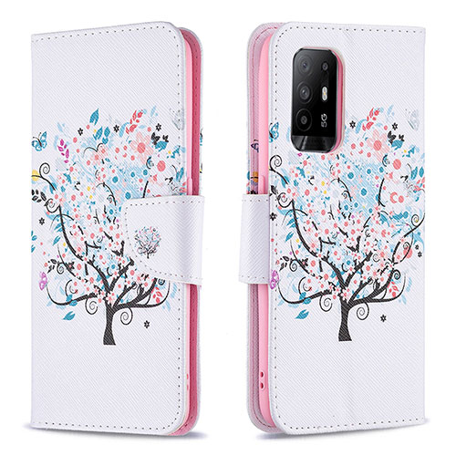 Leather Case Stands Fashionable Pattern Flip Cover Holder B01F for Oppo Reno5 Z 5G White