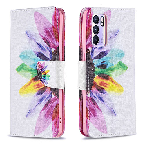 Leather Case Stands Fashionable Pattern Flip Cover Holder B01F for Oppo Reno6 5G Mixed