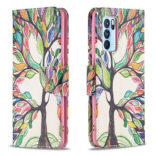 Leather Case Stands Fashionable Pattern Flip Cover Holder B01F for Oppo Reno6 Pro 5G India Green