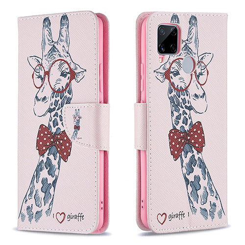 Leather Case Stands Fashionable Pattern Flip Cover Holder B01F for Realme 7i RMX2193 Pink