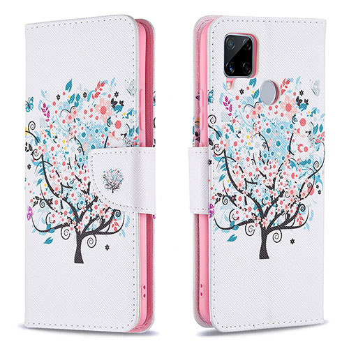 Leather Case Stands Fashionable Pattern Flip Cover Holder B01F for Realme 7i RMX2193 White