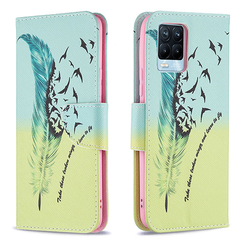 Leather Case Stands Fashionable Pattern Flip Cover Holder B01F for Realme 8 Pro Matcha Green