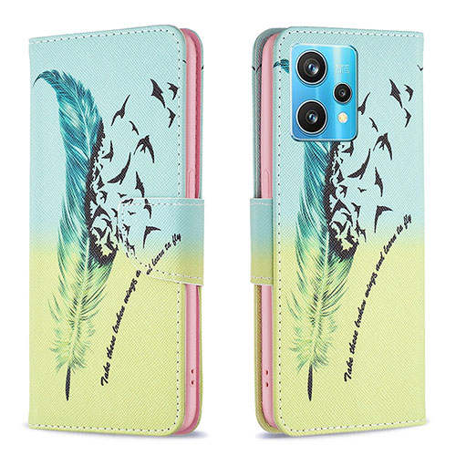 Leather Case Stands Fashionable Pattern Flip Cover Holder B01F for Realme 9 4G Matcha Green