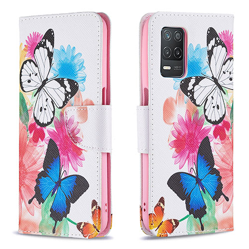 Leather Case Stands Fashionable Pattern Flip Cover Holder B01F for Realme 9 5G India Colorful