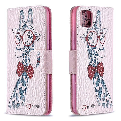 Leather Case Stands Fashionable Pattern Flip Cover Holder B01F for Realme C11 (2021) Pink