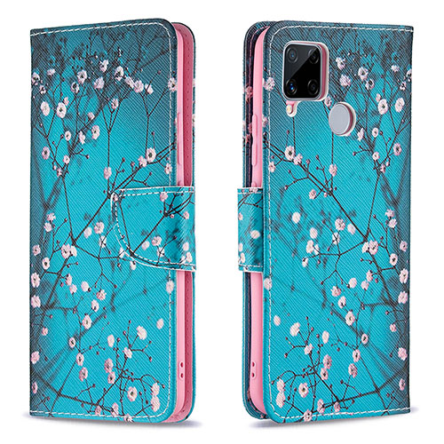 Leather Case Stands Fashionable Pattern Flip Cover Holder B01F for Realme C25 Cyan