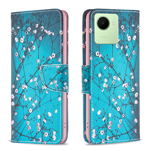 Leather Case Stands Fashionable Pattern Flip Cover Holder B01F for Realme C30 Cyan