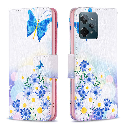 Leather Case Stands Fashionable Pattern Flip Cover Holder B01F for Realme C31 Blue