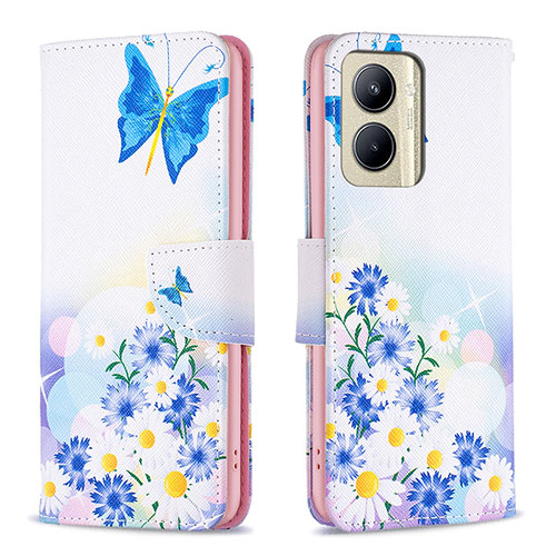 Leather Case Stands Fashionable Pattern Flip Cover Holder B01F for Realme C33 (2023) Blue