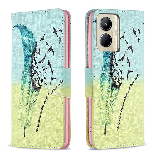 Leather Case Stands Fashionable Pattern Flip Cover Holder B01F for Realme C33 Matcha Green