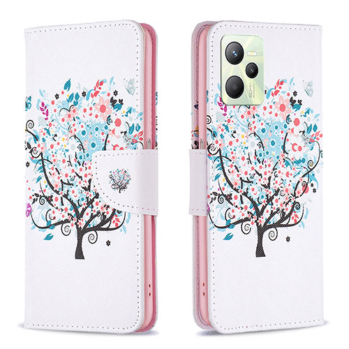 Leather Case Stands Fashionable Pattern Flip Cover Holder B01F for Realme C35 White