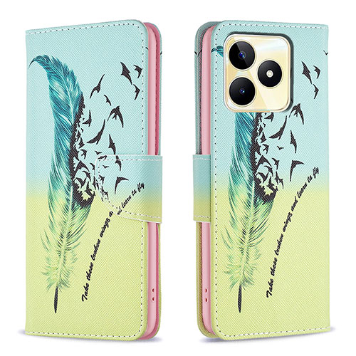 Leather Case Stands Fashionable Pattern Flip Cover Holder B01F for Realme C53 India Matcha Green