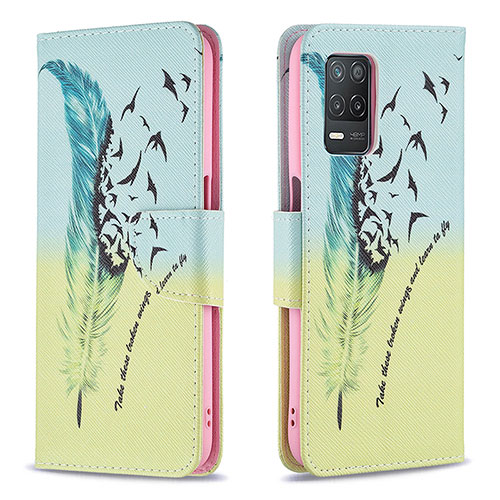 Leather Case Stands Fashionable Pattern Flip Cover Holder B01F for Realme Narzo 30 5G Matcha Green