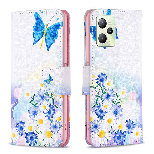 Leather Case Stands Fashionable Pattern Flip Cover Holder B01F for Realme Narzo 50A Prime Blue