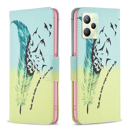 Leather Case Stands Fashionable Pattern Flip Cover Holder B01F for Realme Narzo 50A Prime Matcha Green