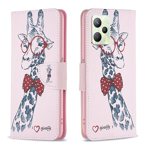 Leather Case Stands Fashionable Pattern Flip Cover Holder B01F for Realme Narzo 50A Prime Pink