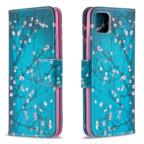 Leather Case Stands Fashionable Pattern Flip Cover Holder B01F for Realme Narzo 50i Cyan