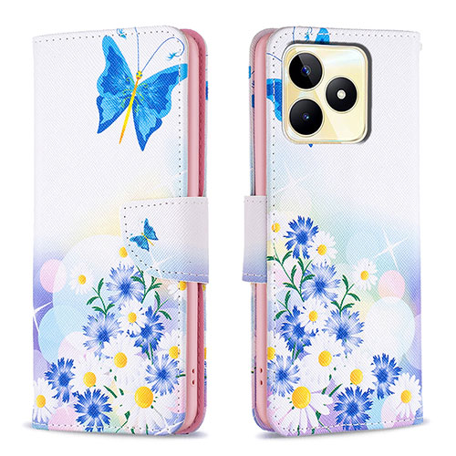 Leather Case Stands Fashionable Pattern Flip Cover Holder B01F for Realme Narzo N53 Blue