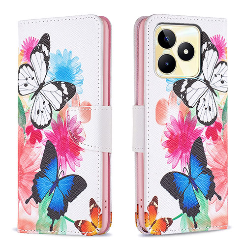 Leather Case Stands Fashionable Pattern Flip Cover Holder B01F for Realme Narzo N53 Colorful