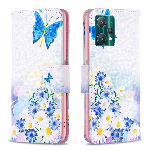 Leather Case Stands Fashionable Pattern Flip Cover Holder B01F for Realme Q5 5G Blue