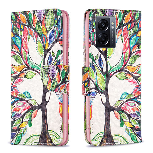 Leather Case Stands Fashionable Pattern Flip Cover Holder B01F for Realme V23 5G Green