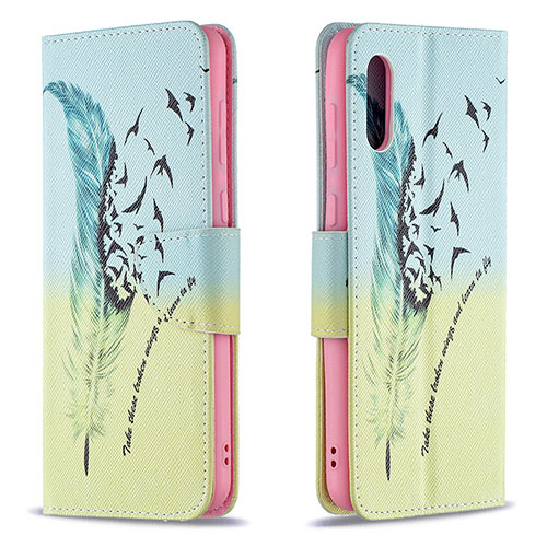 Leather Case Stands Fashionable Pattern Flip Cover Holder B01F for Samsung Galaxy A02 Matcha Green