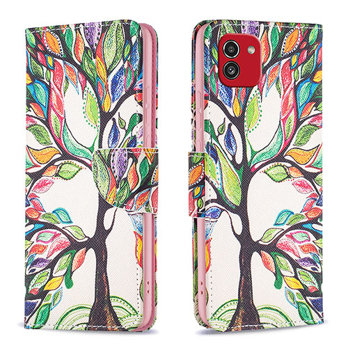 Leather Case Stands Fashionable Pattern Flip Cover Holder B01F for Samsung Galaxy A03 Green