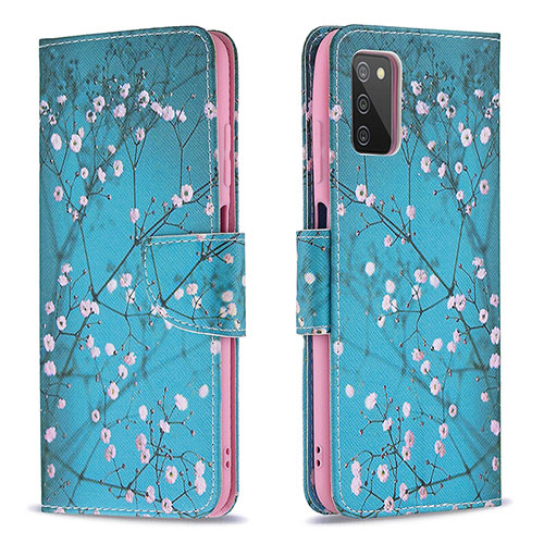 Leather Case Stands Fashionable Pattern Flip Cover Holder B01F for Samsung Galaxy A03s Cyan