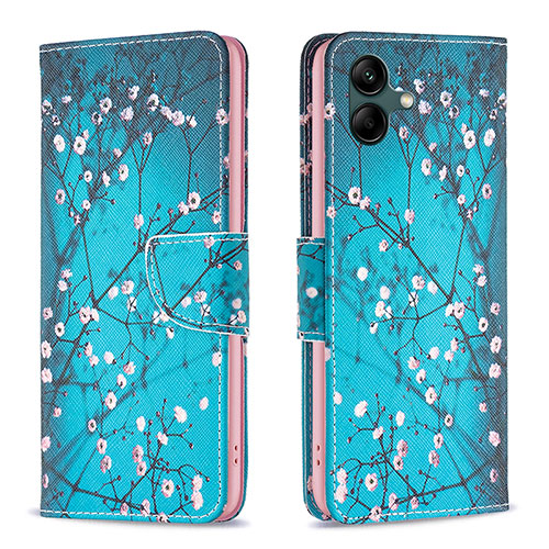 Leather Case Stands Fashionable Pattern Flip Cover Holder B01F for Samsung Galaxy A04 4G Cyan