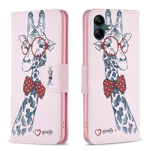 Leather Case Stands Fashionable Pattern Flip Cover Holder B01F for Samsung Galaxy A04E Pink