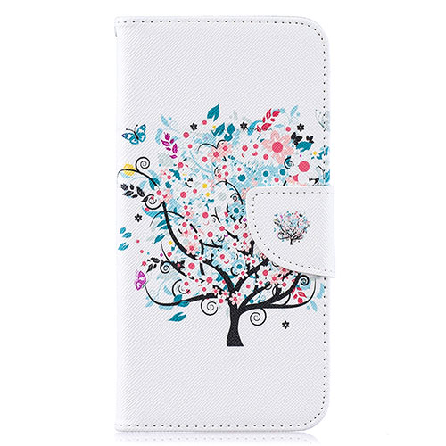 Leather Case Stands Fashionable Pattern Flip Cover Holder B01F for Samsung Galaxy A10 White