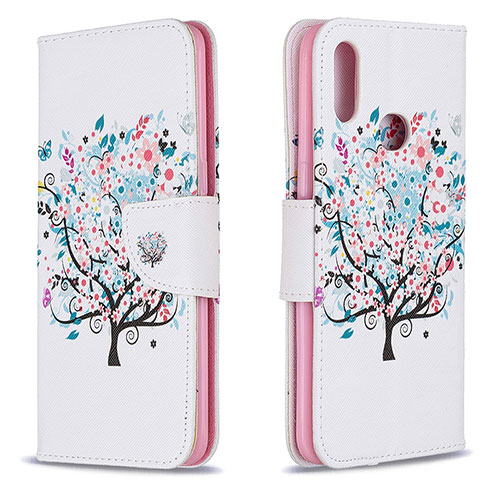 Leather Case Stands Fashionable Pattern Flip Cover Holder B01F for Samsung Galaxy A10s White