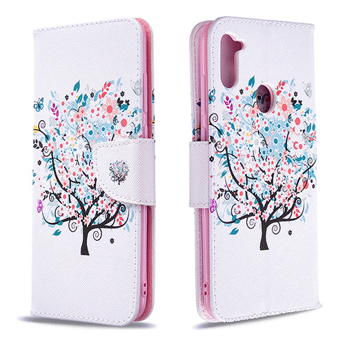 Leather Case Stands Fashionable Pattern Flip Cover Holder B01F for Samsung Galaxy A11 White