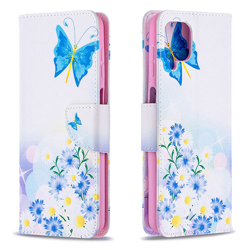 Leather Case Stands Fashionable Pattern Flip Cover Holder B01F for Samsung Galaxy A12 Blue