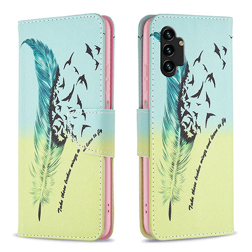 Leather Case Stands Fashionable Pattern Flip Cover Holder B01F for Samsung Galaxy A13 4G Matcha Green