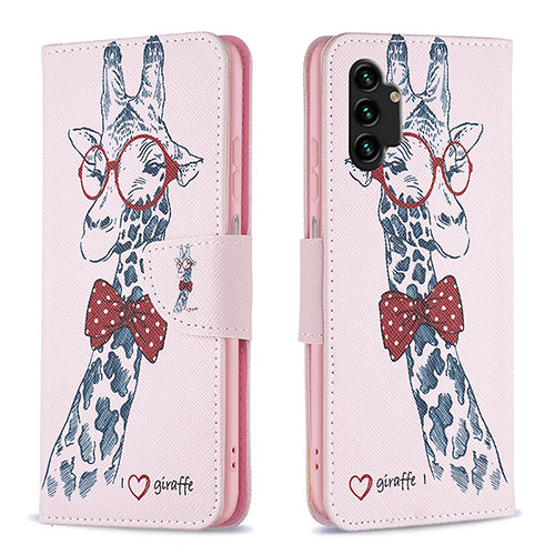 Leather Case Stands Fashionable Pattern Flip Cover Holder B01F for Samsung Galaxy A13 4G Pink