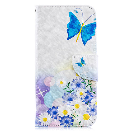 Leather Case Stands Fashionable Pattern Flip Cover Holder B01F for Samsung Galaxy A20 Blue