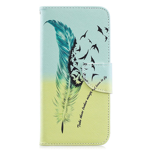 Leather Case Stands Fashionable Pattern Flip Cover Holder B01F for Samsung Galaxy A20 Matcha Green