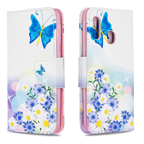 Leather Case Stands Fashionable Pattern Flip Cover Holder B01F for Samsung Galaxy A20e Blue