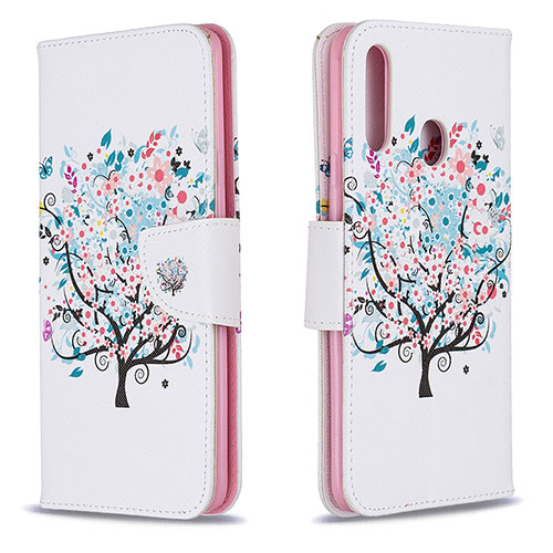 Leather Case Stands Fashionable Pattern Flip Cover Holder B01F for Samsung Galaxy A20s White