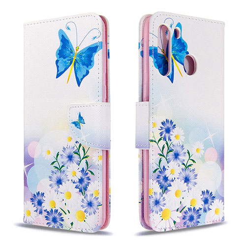 Leather Case Stands Fashionable Pattern Flip Cover Holder B01F for Samsung Galaxy A21 Blue