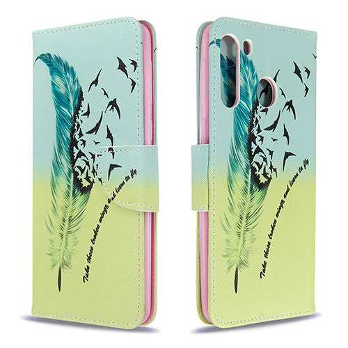 Leather Case Stands Fashionable Pattern Flip Cover Holder B01F for Samsung Galaxy A21 Matcha Green