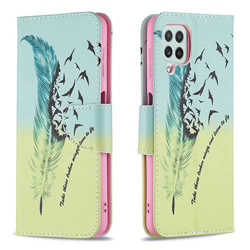 Leather Case Stands Fashionable Pattern Flip Cover Holder B01F for Samsung Galaxy A22 4G Matcha Green