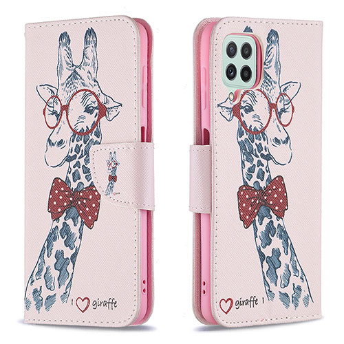 Leather Case Stands Fashionable Pattern Flip Cover Holder B01F for Samsung Galaxy A22 4G Pink