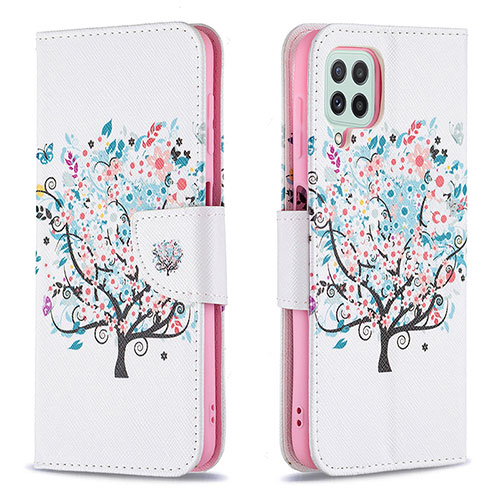 Leather Case Stands Fashionable Pattern Flip Cover Holder B01F for Samsung Galaxy A22 4G White
